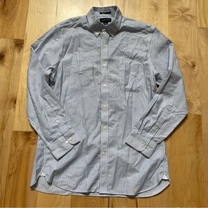 Lands’ End Long Sleeve Slim Fit No Iron Collared Button Up White w/Blue 16-33